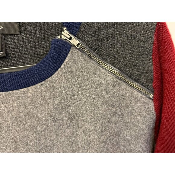 J.CREW Color-Block Crewneck with Zippers Gray Red Wool Blend Size XXSmall - Picture 4 of 10
